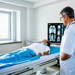 원자핵 물리학과 방사선 응용 - Medical Marvels**

"A fully clothed doctor examining an X-ray image in a bright, modern hospital roo...