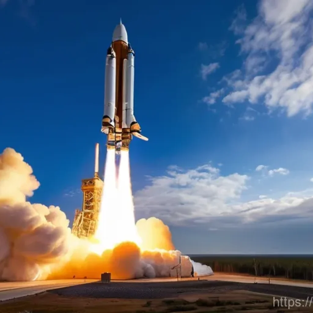 로켓 추진 원리와 연료 효율 - **A majestic rocket launch demonstrating Newton's Third Law.**
    A massive, multi-stage rocket, si...