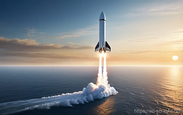 로켓 추진 원리와 연료 효율 - **A majestic rocket launch demonstrating Newton's Third Law.**
    A massive, multi-stage rocket, si...
