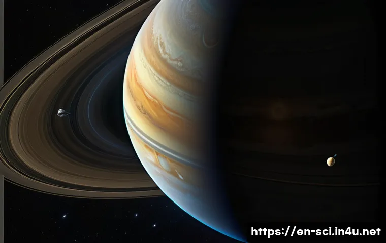 우주 탐사와 중력 어시스트 - **Prompt:** A majestic depiction of the Voyager 2 spacecraft gracefully performing a gravity assist ...