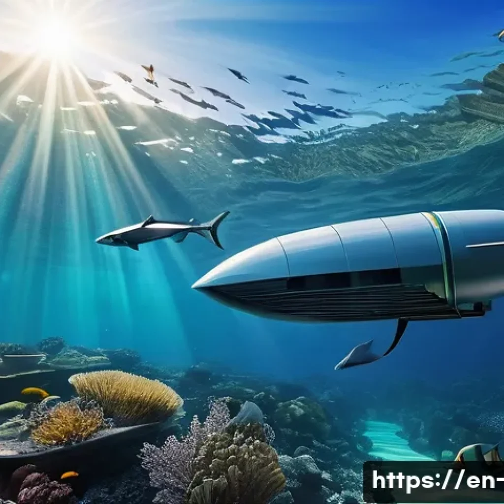 해양 에너지와 조력 발전 - **Underwater Harmony: Fish-Friendly Tidal Turbine**
    A high-definition, realistic image showcasin...