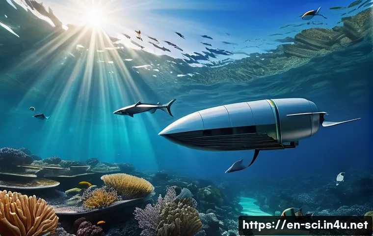 해양 에너지와 조력 발전 - **Underwater Harmony: Fish-Friendly Tidal Turbine**
    A high-definition, realistic image showcasin...
